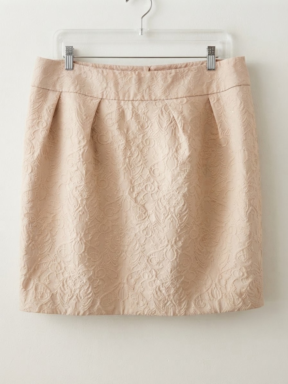 Cynthia Rowley Neutral Damask Jacquard Pleated Pencil Skirt Size 12
